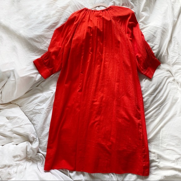 H&M bright Red Cotton Dress With Drawstring Mid Length Sz Small NWT - Picture 4 of 8